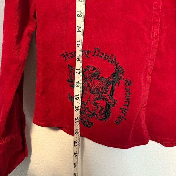 Vintage Harley-Davidson Embroidered Corduroy Red Long Sleeve Button-Down Top Siz - Picture 5 of 8